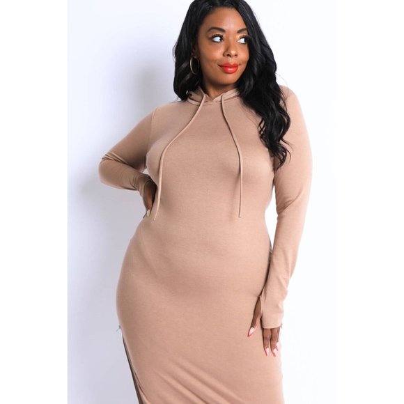 Boutique Dresses & Skirts - Women's Comfy Terry Hooded Maxi Dress With Side Slit Zipper Plus Size 1X 2X 3X